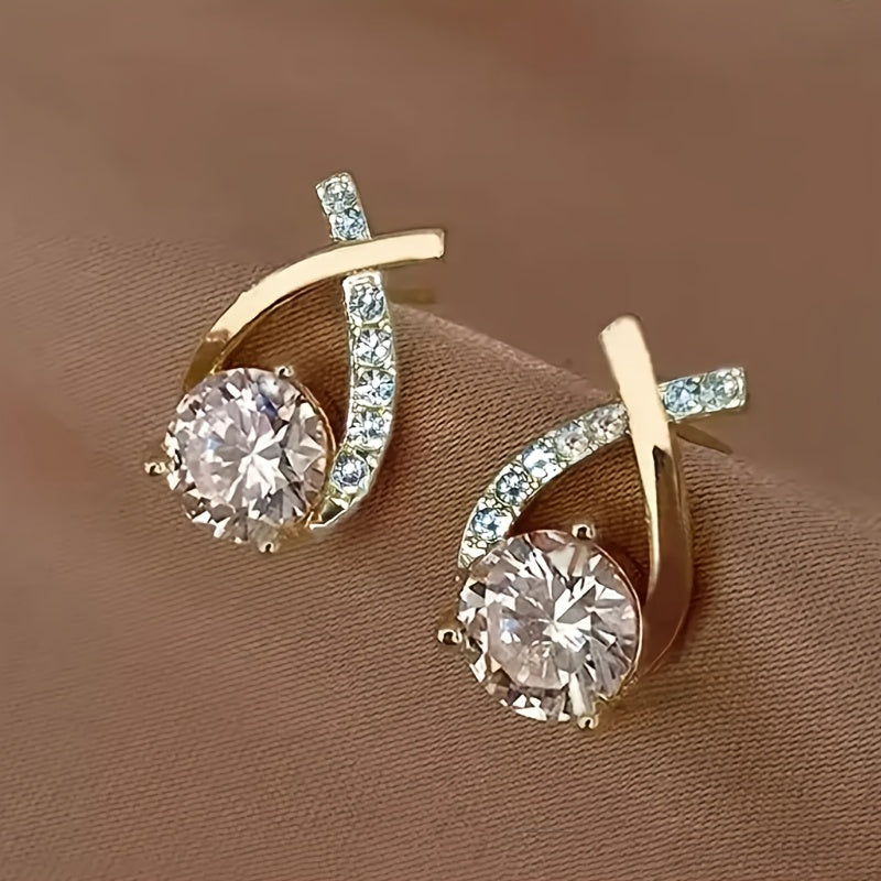 Hope - Golden Cross Zirconia Stud Earrings