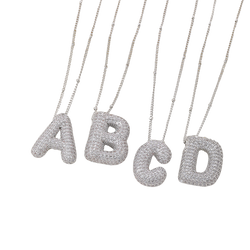 White Gold Bubble Letter Initial Necklace Set