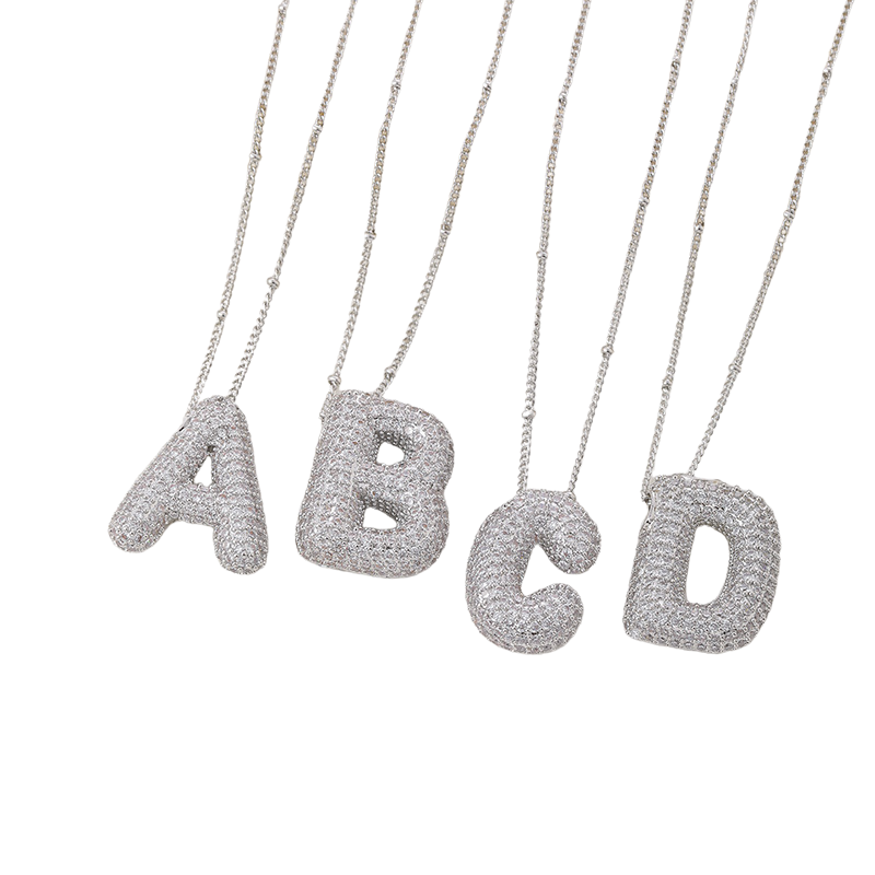 White Gold Bubble Letter Initial Necklace Set