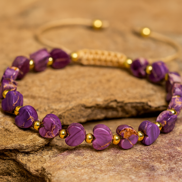 Heart-Shaped Purple Jasper Healing Bracelet