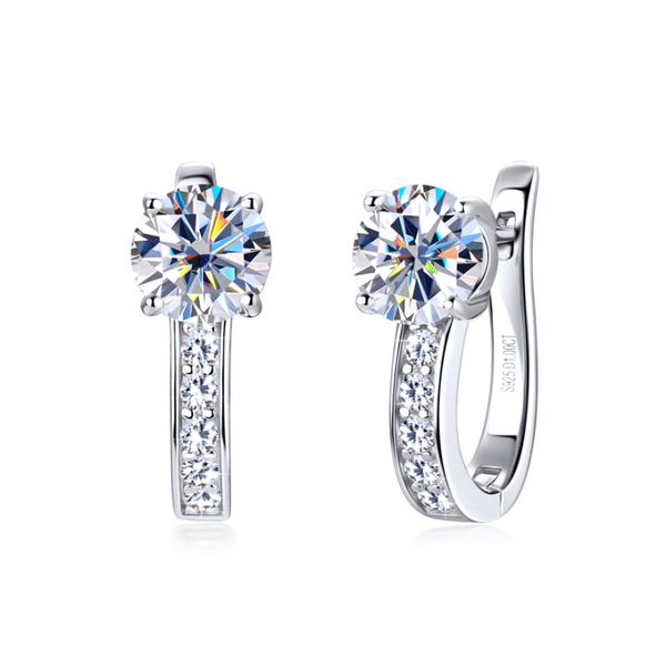 Beatrice - White Gold Moissanite Channel Huggie Earrings