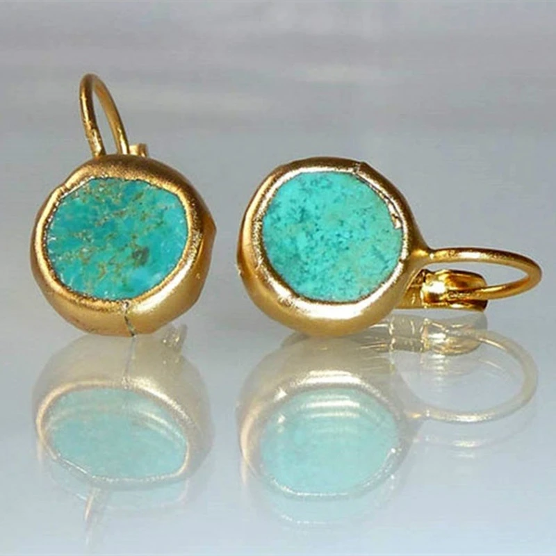 Flora - Gold Earrings with Turquoise Gemstones