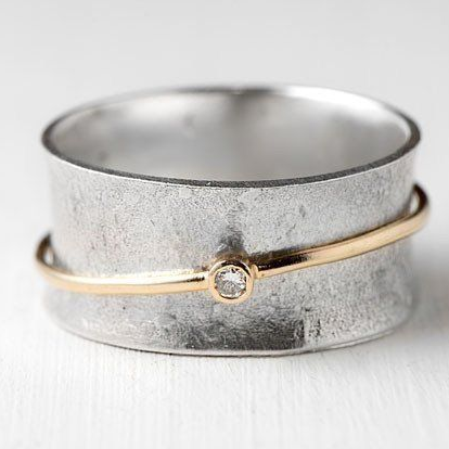 Faith - Classic Silver Ring with Vintage Gold Accents