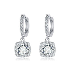Annabelle - White Gold Square Halo Moissanite Drop Earrings