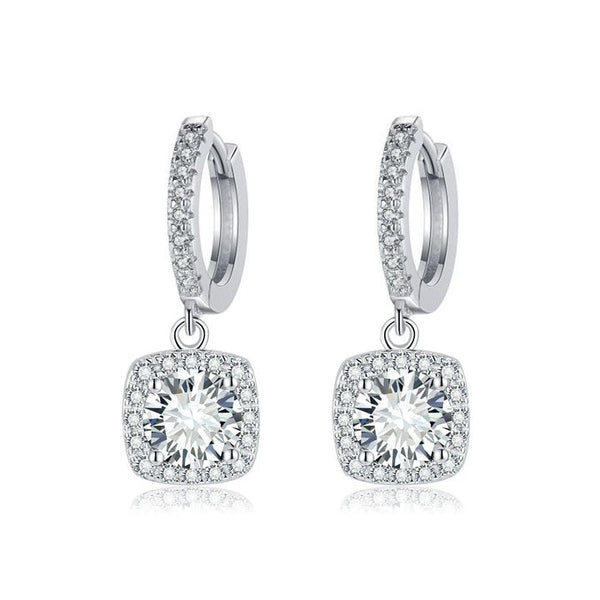 Annabelle - White Gold Square Halo Moissanite Drop Earrings