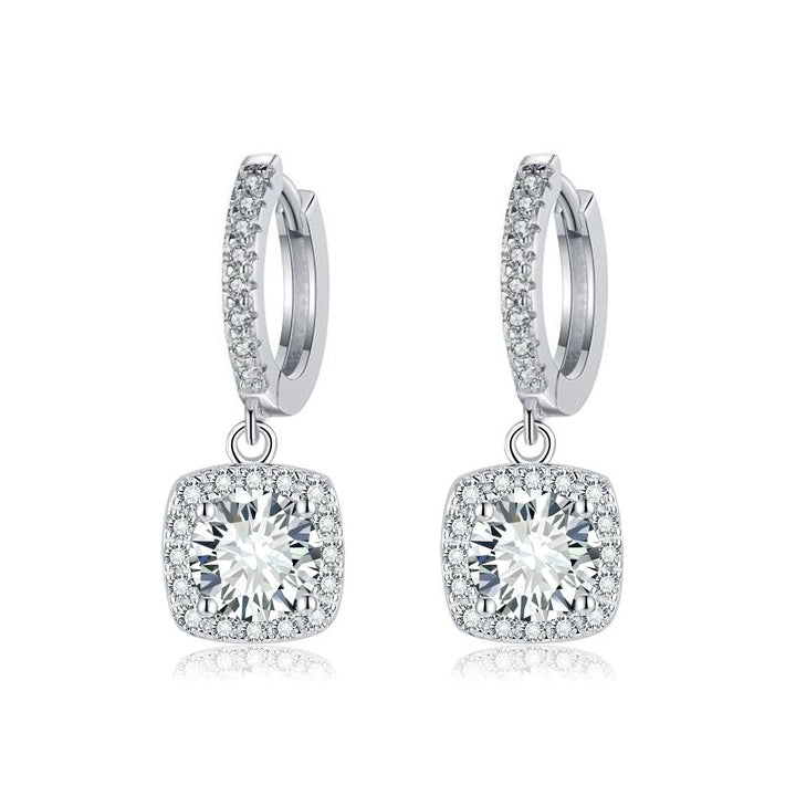 Annabelle - White Gold Square Halo Moissanite Drop Earrings