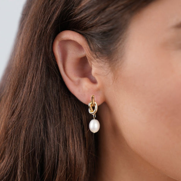 April - Twisted Gold Earrings with Freshwater Pearls