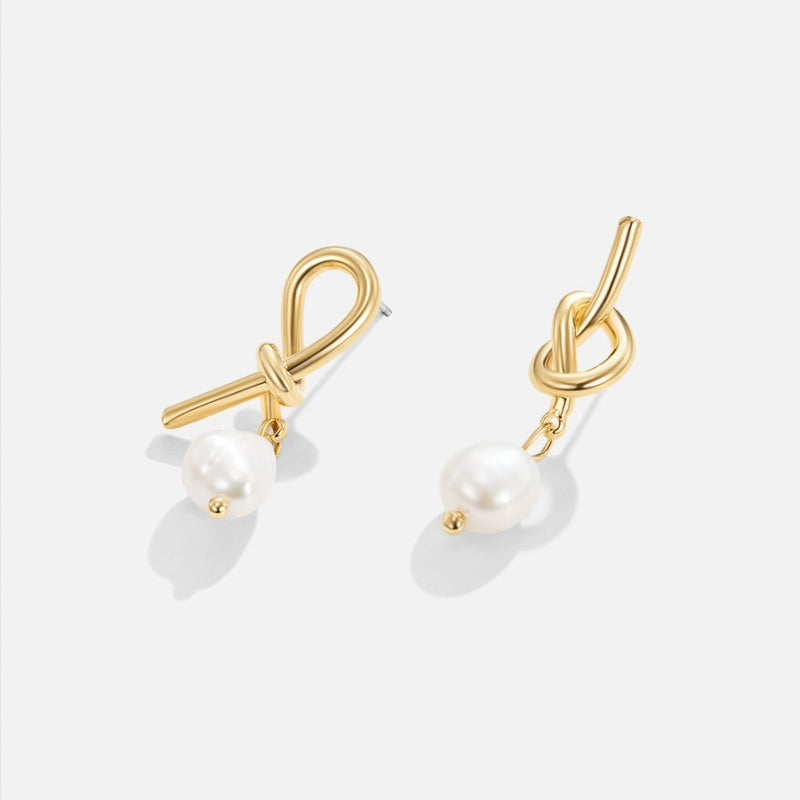 April - Twisted Gold Earrings with Freshwater Pearls