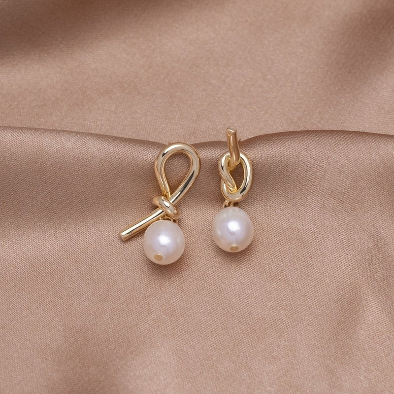 April - Twisted Gold Earrings with Freshwater Pearls