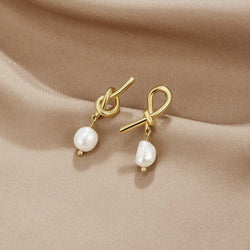 April - Twisted Gold Earrings with Freshwater Pearls