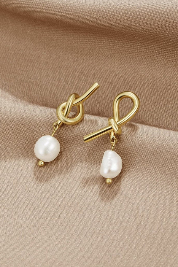 April - Twisted Gold Earrings with Freshwater Pearls