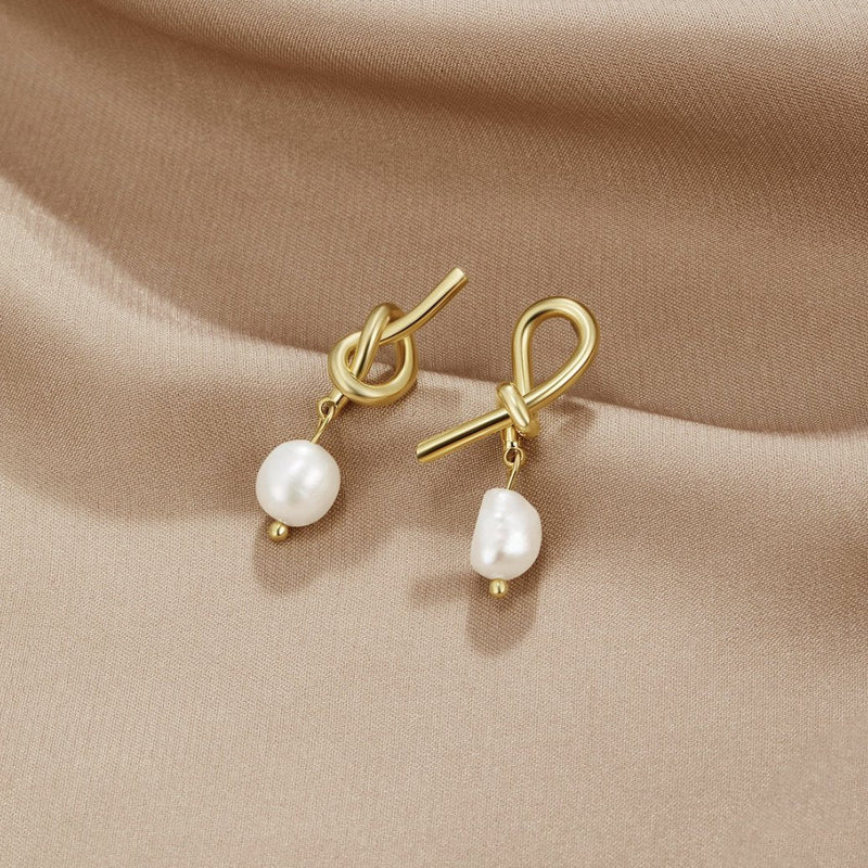 April - Twisted Gold Earrings with Freshwater Pearls