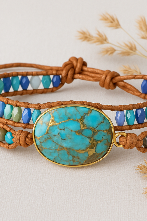 Artisan Crafted Turquoise Leather Bracelet