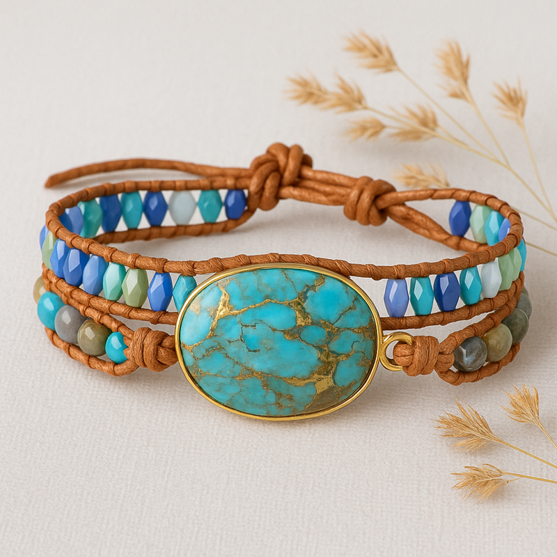 Artisan Crafted Turquoise Leather Bracelet