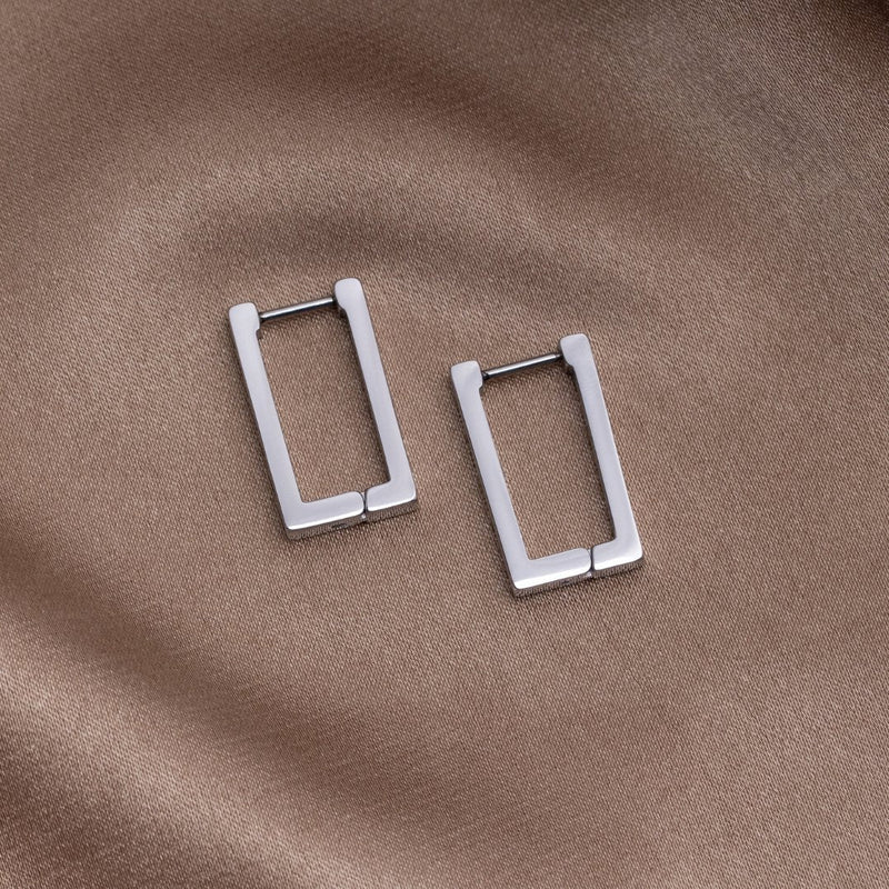 Rectangular Silver Hoop Earrings