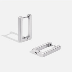 Rectangular Silver Hoop Earrings