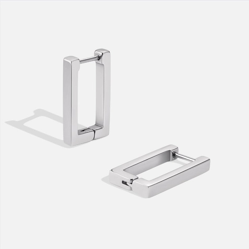 Rectangular Silver Hoop Earrings
