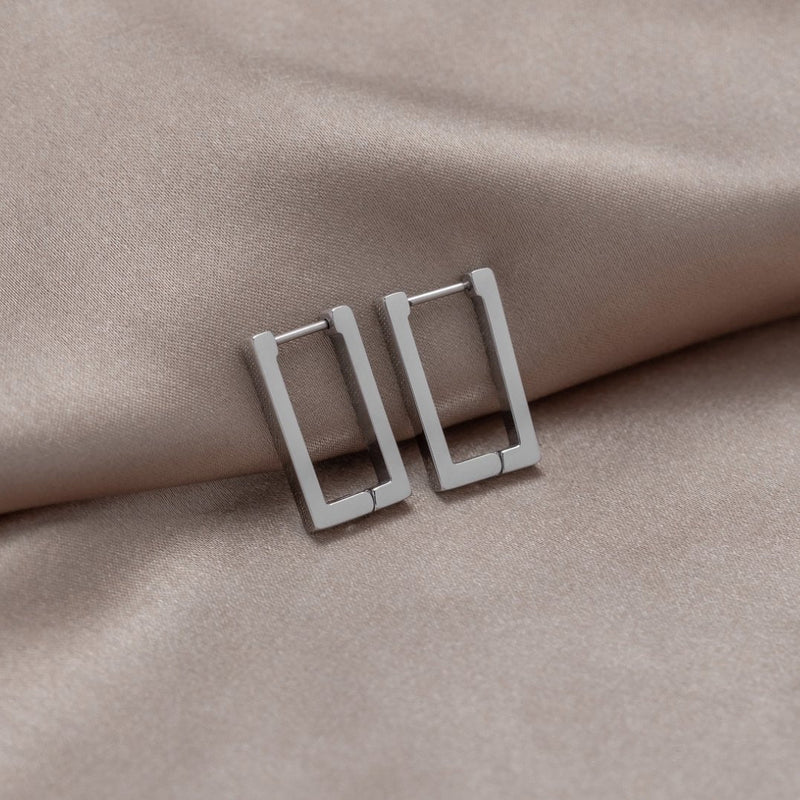 Rectangular Silver Hoop Earrings